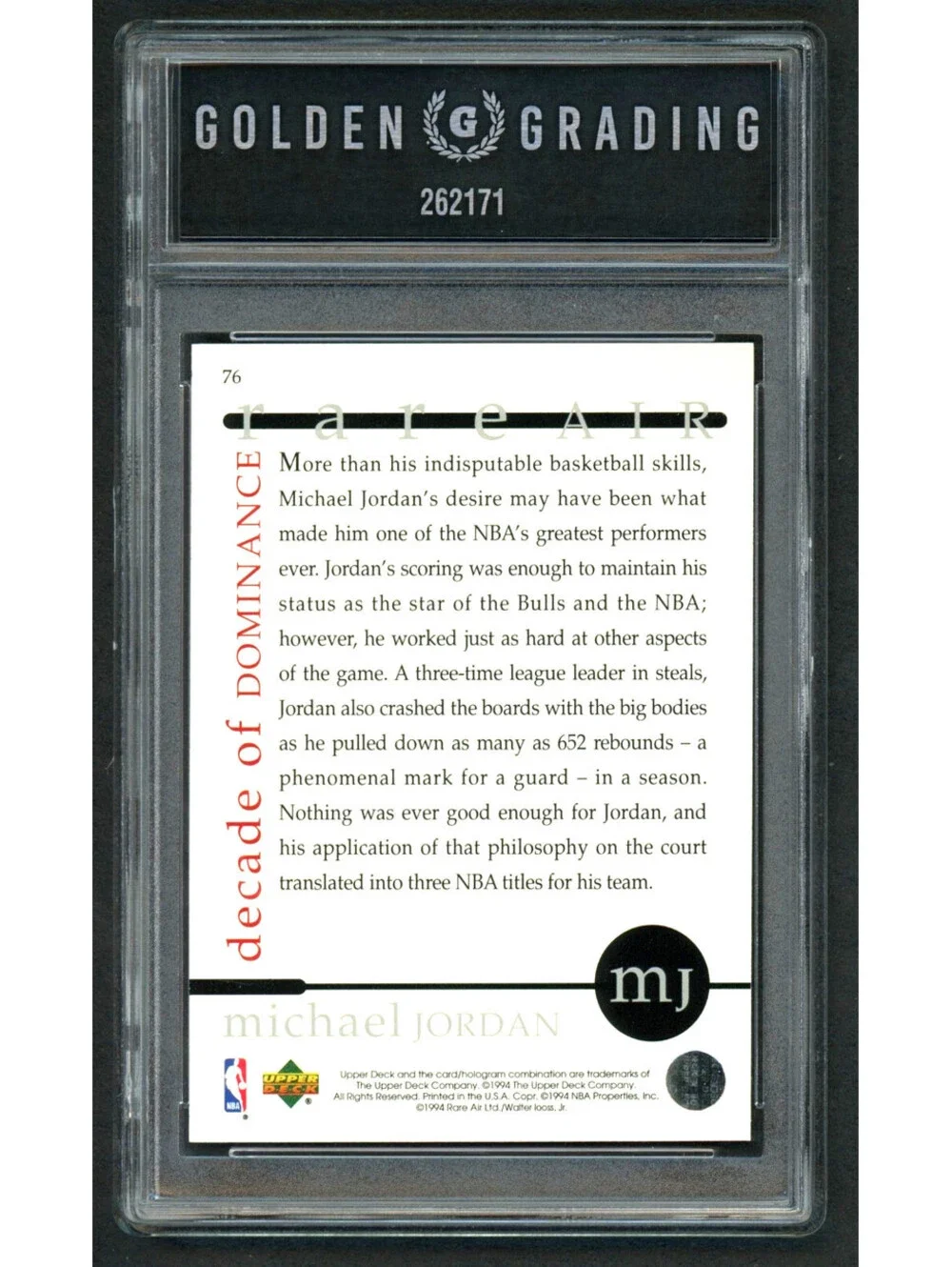 1994 Upper Deck MJ Rare Air #76 Michael Jordan Bulls HOF Graded Mint 9